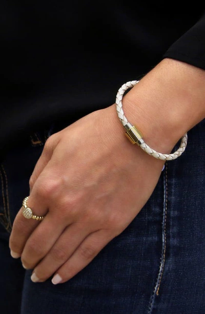Shop Liza Schwartz Braided Leather Magnetic Bracelet In White
