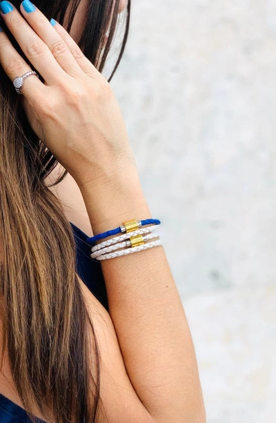 Shop Liza Schwartz Braided Leather Magnetic Bracelet In Blue