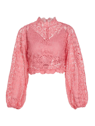 Shop Farm Rio Women's Lace Crop Blouse In Blush Pink