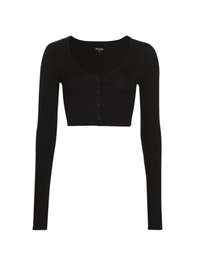 Shop Splits59 Women's Rene Rib-knit Crop Cardigan In Black