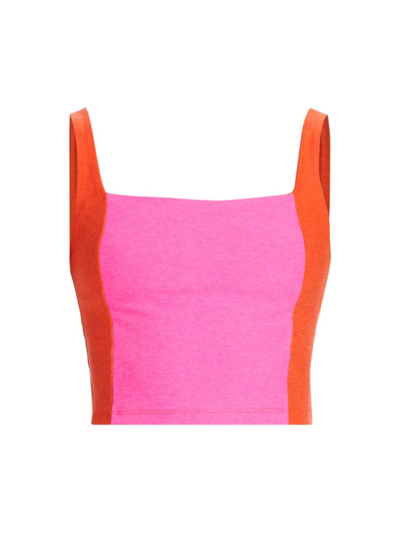 Shop Beyond Yoga Women's Spacedye Vitality Colorblock Cropped Tank In Pink Punch Firecracker