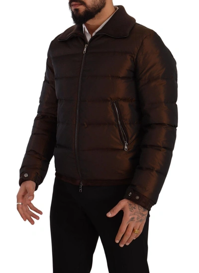 Shop Dolce & Gabbana Elegant Brown Quilted Puffer Men's Jacket
