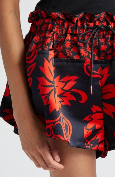 Sacai Mixed Floral Print Drawstring Shorts In Red