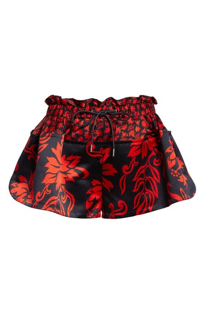 Sacai Mixed Floral Print Drawstring Shorts In Red