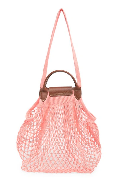 Shop Longchamp Le Pliage Filet Knit Shoulder Bag In Blush