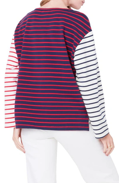 English Factory Colorblock Stripe Long Sleeve Stretch Cotton Top In Navy Multi