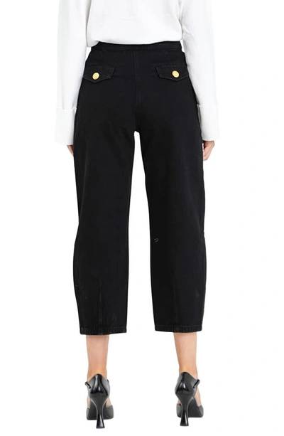 Shop English Factory Premium Pleated Crop Wide Leg Denim Trousers In Black