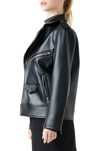 Shop Grey Lab Padded Shoulder Faux Leather Biker Jacket In Black