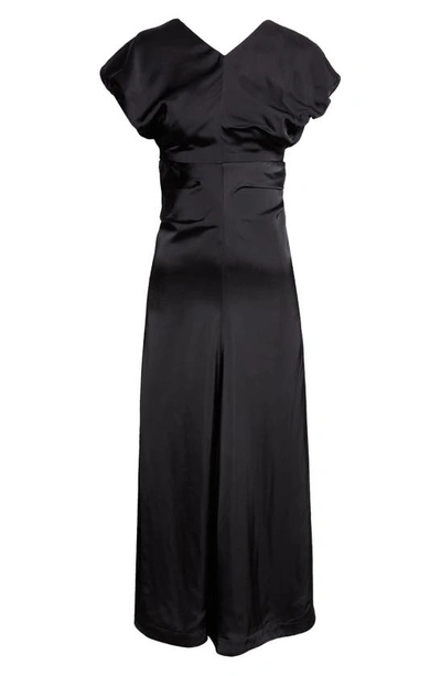 Shop Jil Sander Puff Sleeve Satin Midi Dress In 001 Black