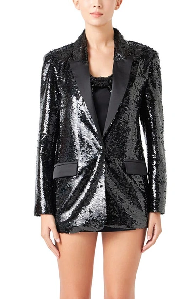 Endless Rose Women's Sequin Oversized Jacket In Black