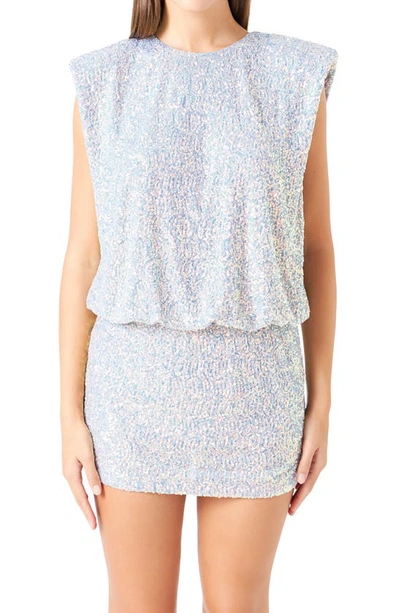 Endless Rose Sequin Blouson Minidress In Grey