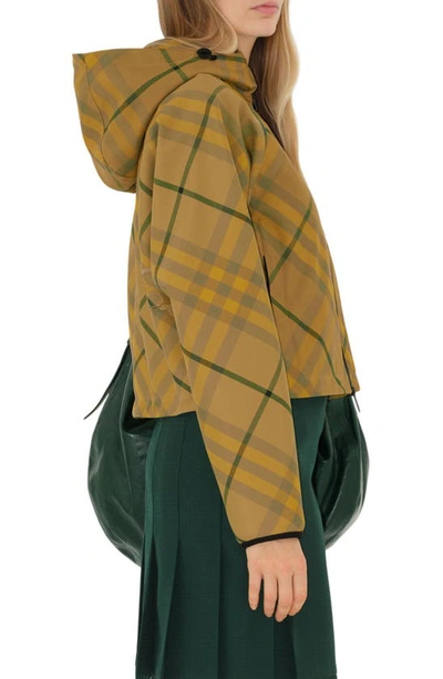 Shop Burberry Relaxed Fit Check Hooded Crop Rain Jacket In Cedar Ip Check