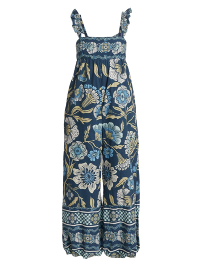 Shop Free People Women's Bali Albright Floral Cotton Sleeveless Jumpsuit In Navy Combo