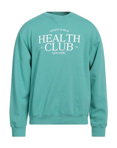Shop Sporty And Rich Sporty & Rich Man Sweatshirt Turquoise Size L Cotton In Blue