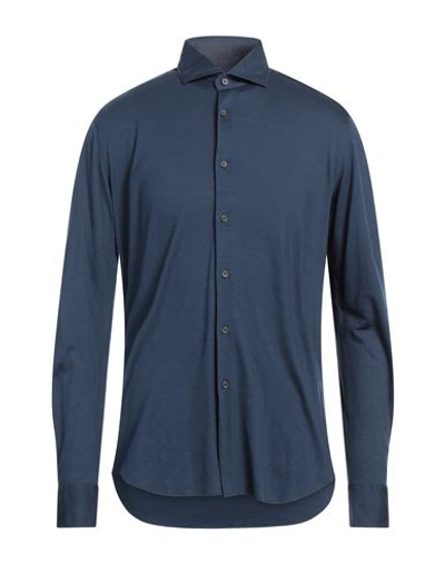 Shop Xacus Man Shirt Navy Blue Size 16 Merino Wool