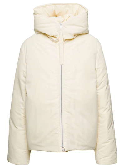 Shop Jil Sander Cream Hooded Down Jacket With Zip In Nylon Woman In White