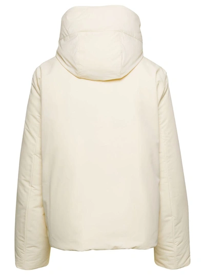 Shop Jil Sander Cream Hooded Down Jacket With Zip In Nylon Woman In White