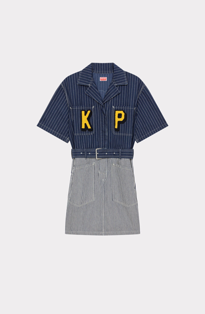 Shop Kenzo Logo-patch Striped Denim Shirt Dress