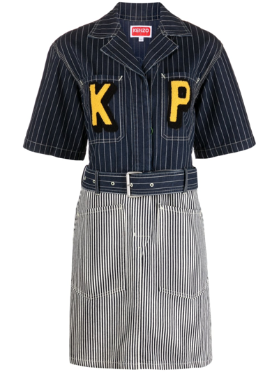 Shop Kenzo Logo-patch Striped Denim Shirt Dress