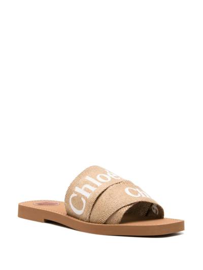 Shop Chloé Woody Logo Embroidered Sandals