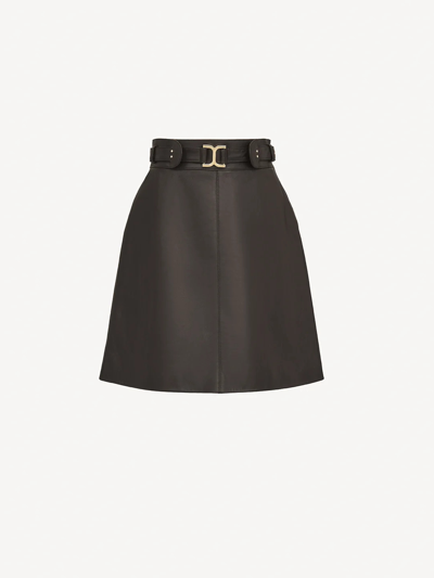 Shop Chloé Belted Embellished Leather Skirt