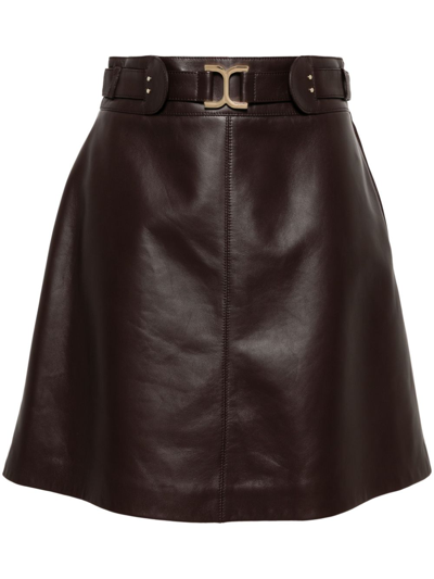 Shop Chloé Belted Embellished Leather Skirt