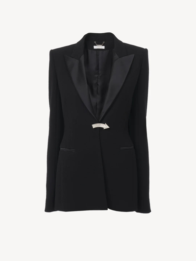 Chloé Crystal-embellished Satin-trimmed Wool-crepe Blazer