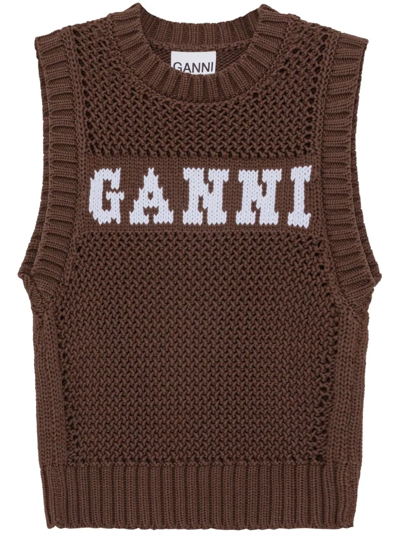 Shop Ganni Intarsia Knit Logo Vest
