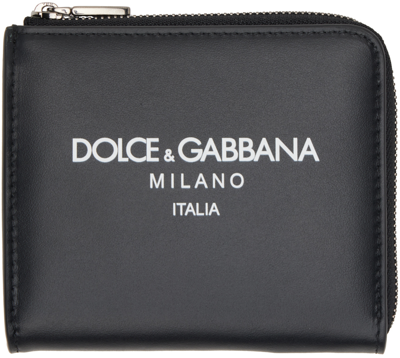 Shop Dolce & Gabbana Black Leather Card Holder In Dg Milano Italia