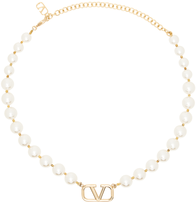 Shop Valentino Gold & White Vlogo Signature Choker In 0o3 Oro 18/cream