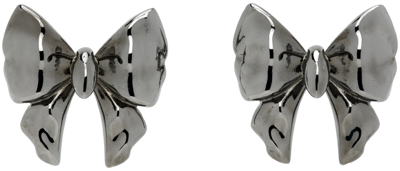 Shop Hugo Kreit Gunmetal Bow Earrings In Silver