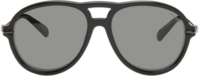 Shop Moncler Black Peake Sunglasses In 01a Black/smoke