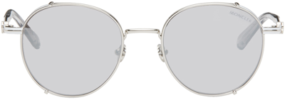 Shop Moncler Silver & White Owlet Sunglasses In 16c Shiny Silver/smo