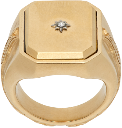 Shop Maison Margiela Gold Enamel Signet Ring In 965 Yellow Gold Plat