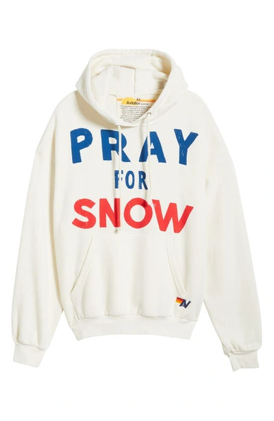 Shop Aviator Nation Pray For Snow Graphic Hoodie In Vintage White