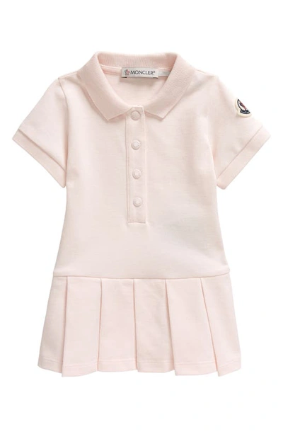 Shop Moncler Kids' Logo Patch Pleated Piqué Polo Dress In Pink