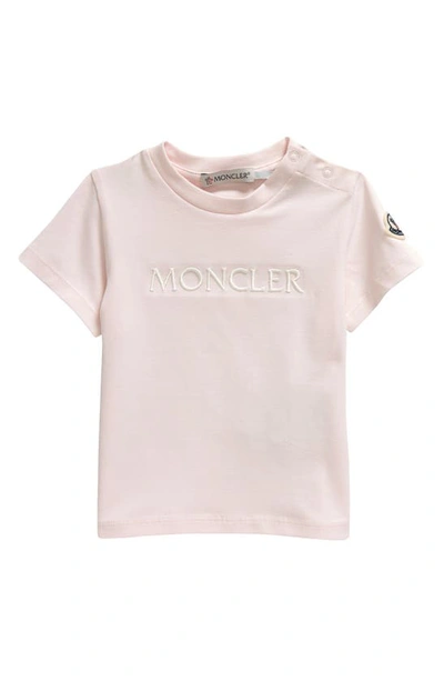 Shop Moncler Kids' Embroidered Logo Stretch Cotton T-shirt In Pink