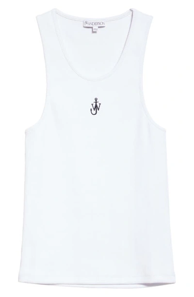 Jw Anderson Crew Neck Ribbed Sleeveless Top Straight Hem In White