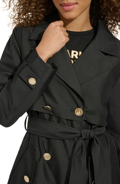 Shop Karl Lagerfeld Double Breasted Water Repellent Trench Coat In Black