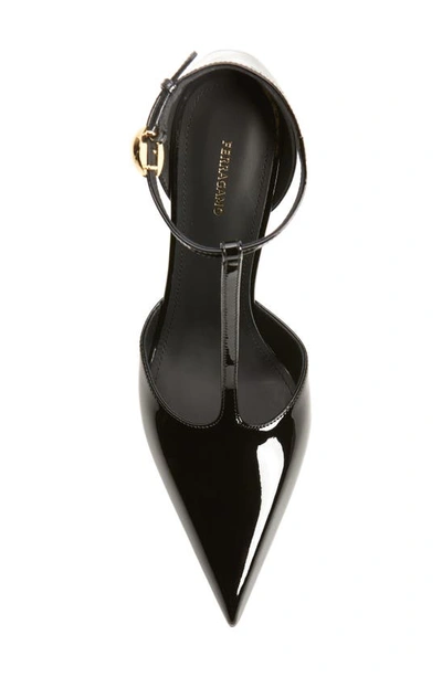 Shop Ferragamo Odette Pointed Toe T-strap Pump In Black