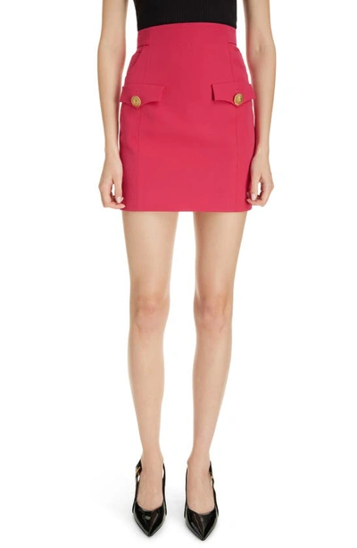 Shop Balmain High Waist Wool Miniskirt In 4dk Fuchsia