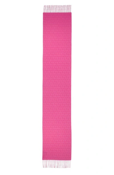 Shop Valentino Garavani Icon Logo Jacquard Virgin Wool Fringe Scarf In Pink Print