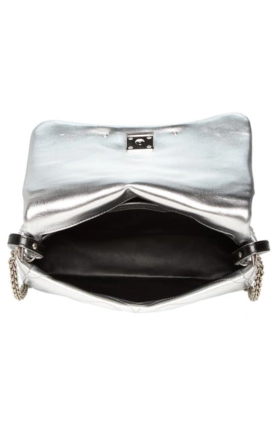 Shop Alexander Mcqueen Mini Exploded Seal Quilted Leather Shoulder Bag In Light Silver