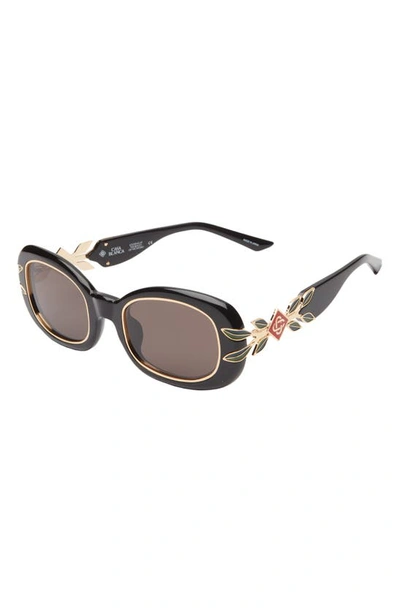 Shop Casablanca Laurel Oval Sunglasses In Black / Gold / Laurel / Grey