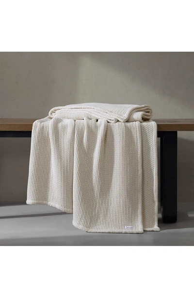 Shop Calvin Klein Honeycomb Cotton Blanket In Beige/ Tan