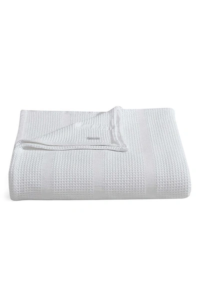 Shop Calvin Klein Waffle Weave Stripe Cotton Blanket In White