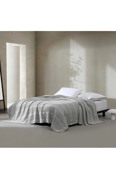 Calvin Klein Waffle Weave Stripe Cotton Blanket In Grey