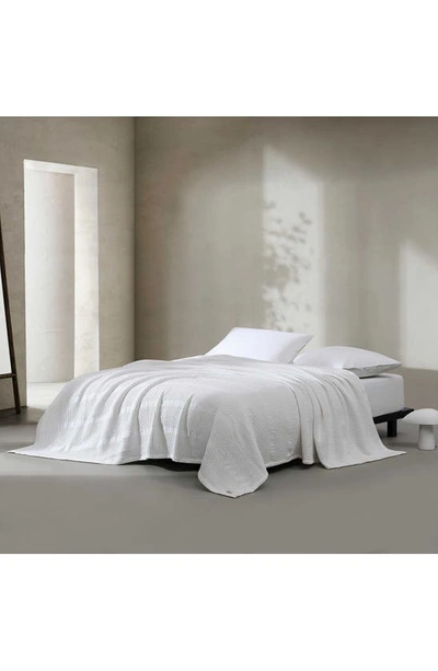 Calvin Klein Waffle Weave Stripe Cotton Blanket In White
