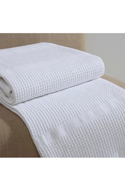 Calvin Klein Waffle Weave Stripe Cotton Blanket In White