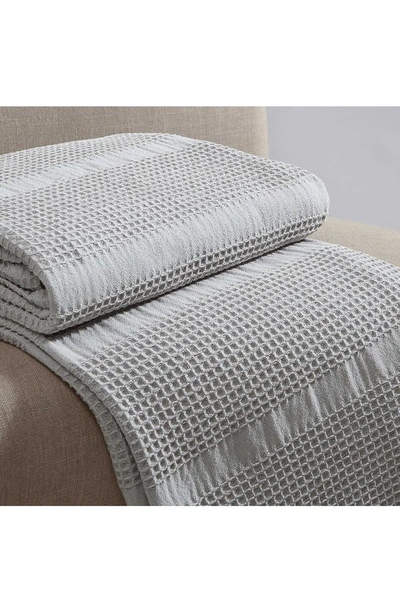 Calvin Klein Waffle Weave Stripe Cotton Blanket In Grey